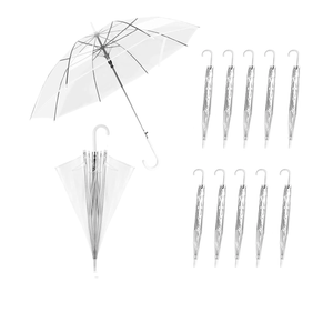 10 Pack 46 Inches Clear Wedding Umbrellas Bulk Transparent Auto Open Close Windproof Waterproof Stick Umbrellas with White J-Hook Handle for Brides, Grooms, Photography & Outdoor Events