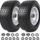 AR-PRO (2-Pack) 13x5.00-6 Flat Free Tire and Wheel Assemblies - Compatible for 13 x 5 x 6 Solid Rubbe Riding Lawn Mower Tires and Wheel - With 3" Centered Hub and 3/4" Bearings (Extra 5/8") (Silver)