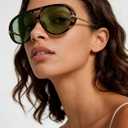 Trendy Retro Aviator Sunglasses with Side Shields for Women Men Oversized Plastic Round Large Vintage Shades