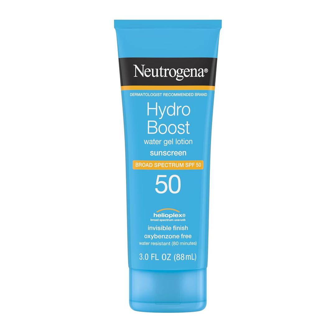 Neutrogena Hydro Boost Water Gel Sunscreen SPF 50, OilFree Hydrating & WaterResistant Face & Body Sunscreen Lotion, NonGreasy, Broad Spectrum, Lightweight Moisturizer, 3 fl oz