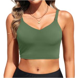 Aqua Eve Women's Sport Bra Swim Top - 2025 Crop Bikini Top Modest V Neck Bathing Suit (Large)