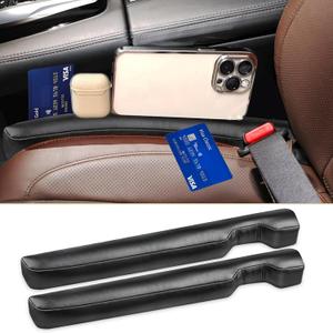 Leather Car Seat Gap Filler Universal for Car SUV Truck Accessories Seat Gap Blocker Fit Organizer Fill The Gap Between Seat and Console Stop Things from Dropping Pack of 2 Black