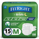 FitRight Extended Wear Overnight Adult Briefs with Tabs, Maximum Absorbency Adult Diapers, Medium (15 Count)