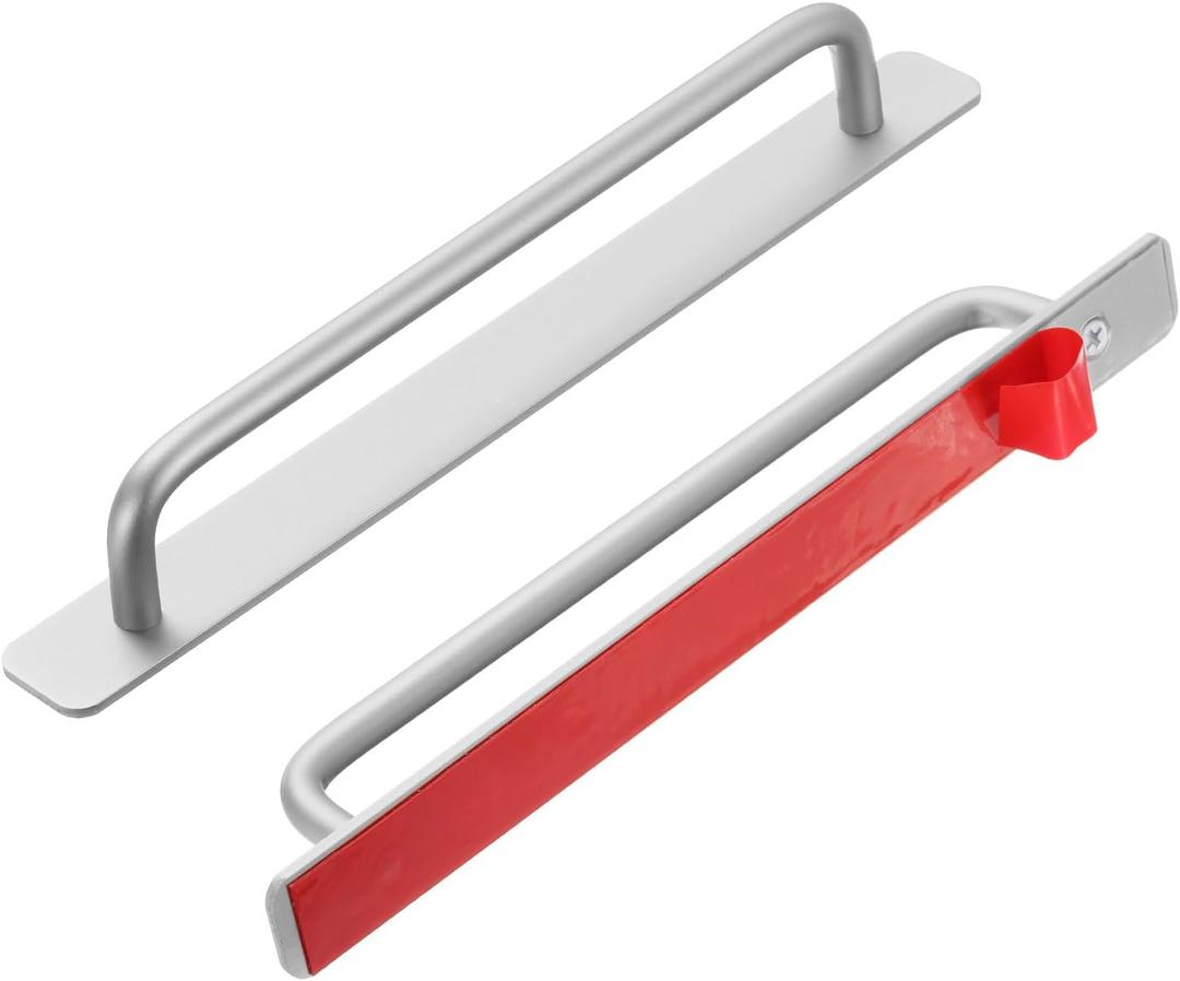 uxcell 2pcs Adhesive Cabinet Handle 9.6" No Drilling Closet Door Stick on Handle Drawer Pulls Aluminum Alloy for Kitchen Cupboard Window Sliding Closet Door, Silver Tone (24.5cm)