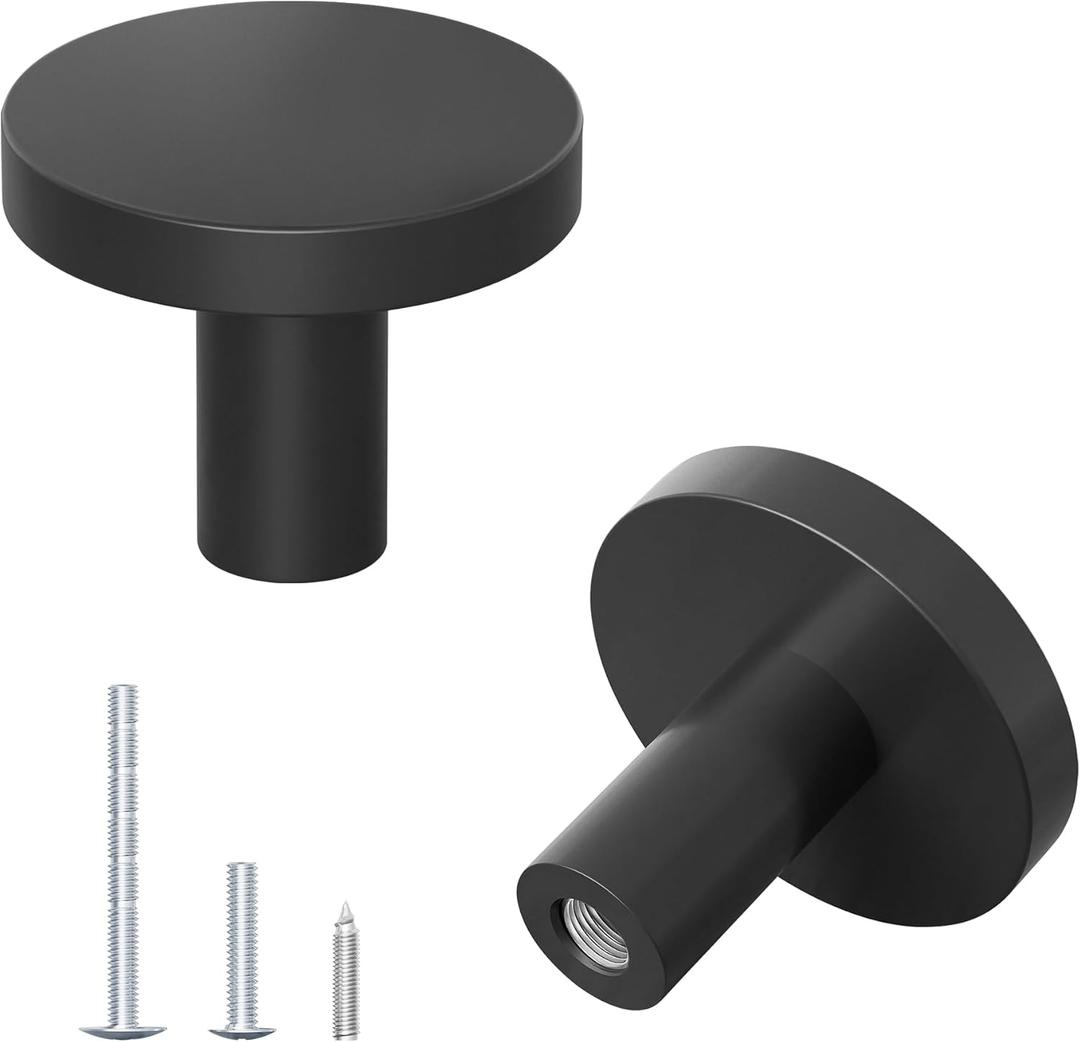2 Pack Cabinet and Drawer Knobs, Bifold Barn Door Handle- Stylish Round Pulls for Bi-Folding Sliding Barn Door, Kitchen, Dressers, Cupboard and Closets, Matte Black