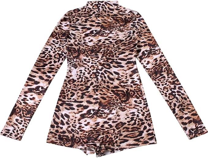 Leopard Print Romper Women Autumn Trend Long Sleeve O-Neck Skinny Stretch Streetwear Sexy Playsuits XL