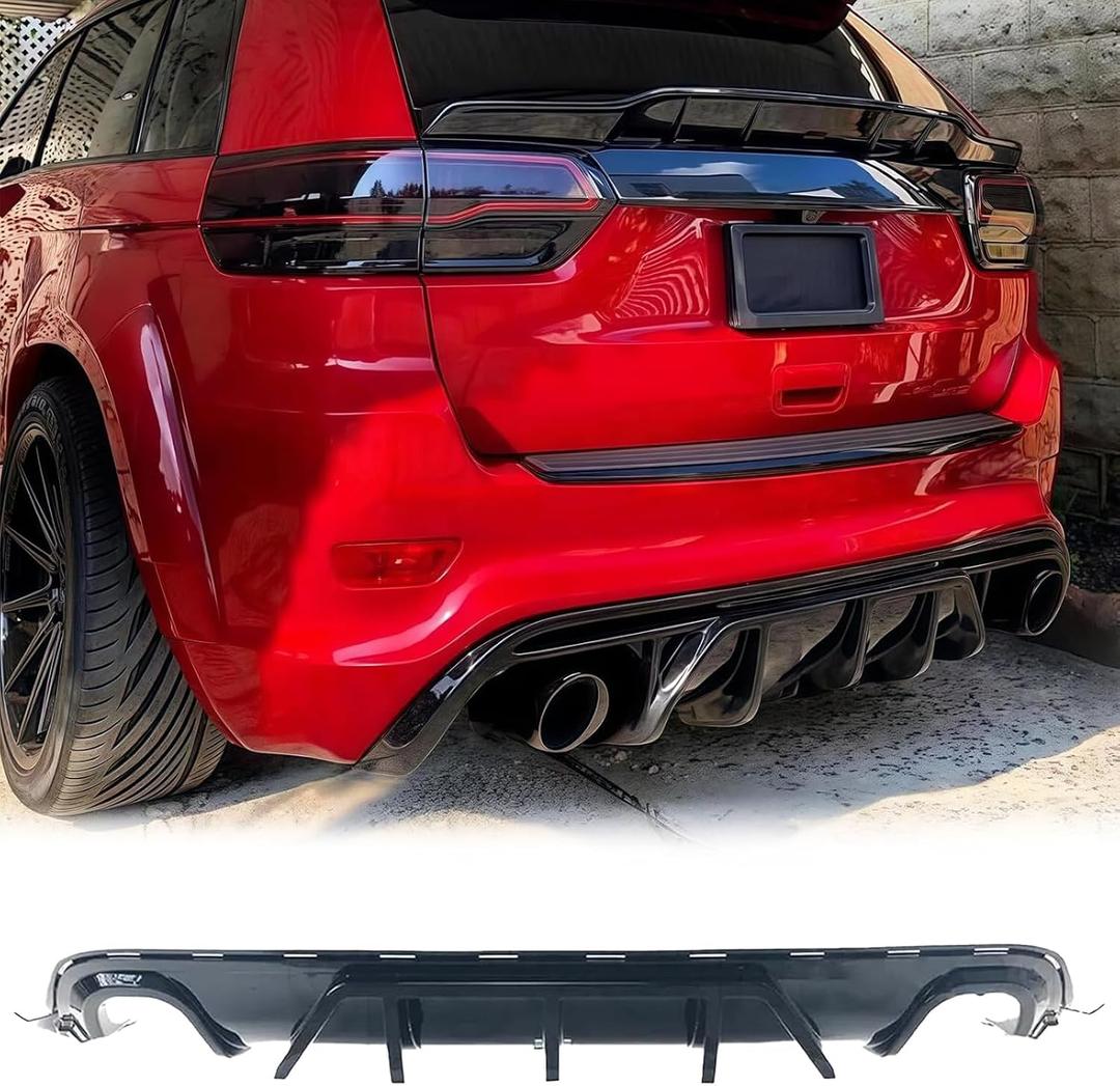 Rear Bumper Diffuser 3Pcs for Jeep Grand Cherokee SRT 2014 2015 2016 2017 2018 2019 2020 2021 Rear Lower Bumper Lip Diffuser Spoiler (Glossy Black)