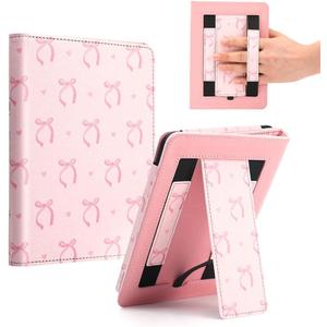 Pink Bow Case for 7" Kindle Paperwhite 2024 12th Generation/6.8" Paperwhite 11th Gen,Hand Strap Stand Cover Sleeve for Kindle Colorsoft Signature Edtion,2025 Cute Coquette Ereader Ebook Gifts