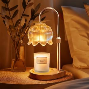 Candle Warmer Lamp with Timer - Dimmable Flower Candle Warmer for Jar Candles, Height Adjustable Fragrance Wax Melter, Valentine's Day Gifts for Girls, Women, Bedroom Home Decor (Amber)