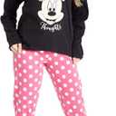 Disney Stitch Womens Pyjamas Set Nightwear Eeyore Minnie Mouse Long PJs Lounge Wear Women Teenagers S-2XL Stitch Gifts (Medium, Black/Pink Minnie)