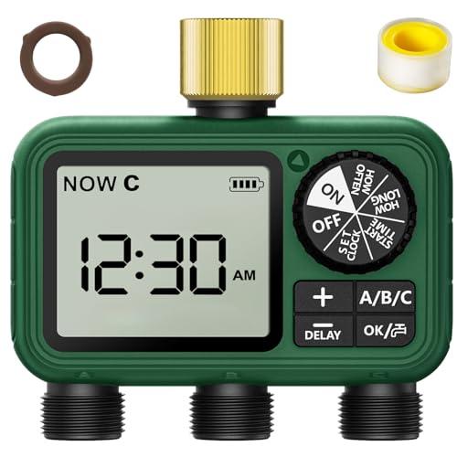 XinFuture Water Timer for Outdoor Garden Hose, Sprinkler Timer for Garden Faucet with Auto/Manual/Rain Delay Mode, Sprinkler Irrigation Controller for Yard Lawn (3 Zones Brass Inlet)