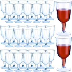 Meanplan 100 Pcs Plastic Wine Glasses with Stem 6oz Plastic Wine Cups for Parties Disposable Stackable, Wedding Picnics (Simple Style,Blue)