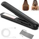 Mini Portable Cordless Hair Straightener, 1 inch Double Ceramic Flat Iron Hair Straightener and Curler 2 in 1, Wireless Curling Iron for Travel (Black)