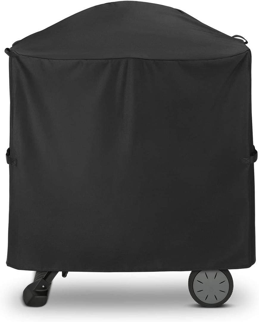 Unicook Grill Cover for Weber Q100/1000 Q200/2000 Series Grills on Portable Cart with Side Tables Folded Inside, Compared to Weber 7113, Heavy Duty Waterproof BBQ Cover, All Weather Protection