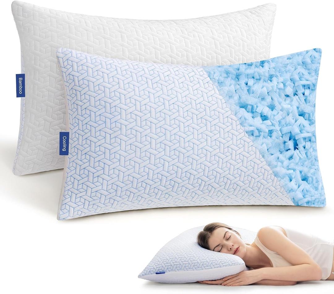 puredown Cooling Pillows King Size Set of 2, Memory Foam Pillows Adjustable Firm Bed Pillows for Sleeping, Cool Pillow for Hot Sleepers with Zipper Removable Pillow Cover