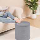 B FSOBEIIALEO Ottoman with Stroage, Round Sherpa Storage Ottoman Stool, Boucle Foot Rest 16.9"x16.9"x17.7"Grey
