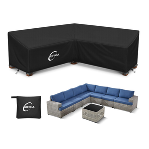 Kipiea VShape Outdoor Patio Furniture Covers Waterproof, 500D HeavyDuty Outdoor Sectional Cover Windproof, Patio Sectional Sofa Cover AntiUV, No Tears & No Fading (120"/120"L x 33.5"D x 31"H)