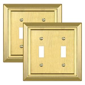 Metal Wall Plate for Electrical Outlets, Decorative Brass Gold Switch Plates Outlet Cover, Light Switch Cover Plate, 2-Gang Wall Plates (Double Toggle, 2 Pack)