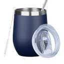 MEZMUT 12 Oz Insulated Wine Tumbler with Lid Double Wall Vacuum Stainless Steel Wine Glass Coffee Mug Insulated Tumbler Cup for Champaign, Cocktail, Beer (Navy, 1 Pack)