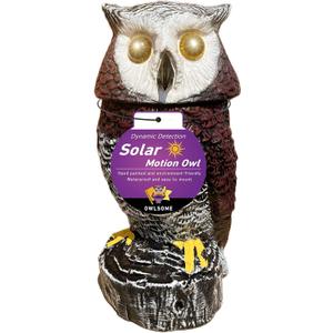 Owlsome Solar Red Owl with Flashing Eyes, Rotating Head, Hooting, Motion Detector and Silent Mode, Plastic Owl Garden Sculpture, Garden Decoration