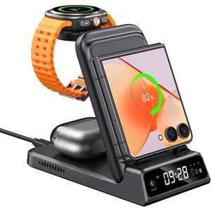 Charging Station for Samsung Z Flip 7/7 FE/6/5/4/3, SwanScout 703F, Wireless Charger for Samsung Galaxy Z Flip, Galaxy Watch 8/8 Classic/Ultra/7/6/6 Classic/5, Galaxy Buds 3 Pro/3/2 Pro (No Adapter)