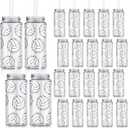 Domensi 24 Pack 14.2 oz Volleyball Plastic Cups with Lid and Straw Clear Reusable Cups with Lids and Strawstumbler for Birthday Sports Themed Party Supplies