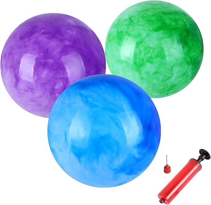 3 Pcs 9 Inch Inflatable Balls for Kids & 1 Hand Pump, Bouncy Balls Beach Ball Kickball Toys Balls for Pets School Playground Ball Indoor/Outdoor Playballs Color Marbleized Inflatable Bouncing Balls