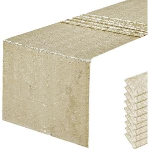 10 Packs 12 x 72 inches Champagne Sequin Table Runner, Glitter Runner for Birthday Party Supplies Decorations Wedding Bachelorette Holiday Celebration Bridal Shower Baby Shower