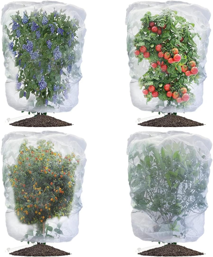 Evoio Bird Netting for Garden Blueberry Bushes Fruit Tree Netting Cover Plant Protection Mesh Bags with Drawstring, 4 Pack 2.3 x 3.5 ft Shrubs Bush Tomato Strawberry Berry Barrier Protectors Net
