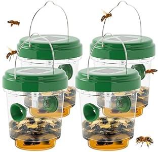 Wasp Traps for Hunting Wasps, Bees, Hornets, Insects, Yellow Jacket Traps, Wasp Trap Catcher, Reusable Solar Powered Hanging for Outdoor, 4 Packs