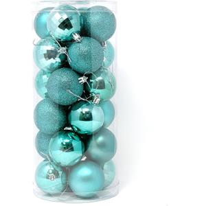 Allgala Christmas Balls 24 PK 2.33 Inch (6CM) Pre-Strung Shatter Proof Christmas Ornament Balls for Xmas Tree-4 Style-Turquoise