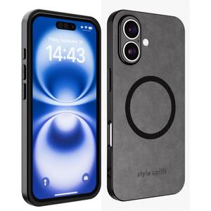 3 x SU - iPhone 16 Plus Premium Gray Suede Magnetic Case - SU.Shield Slim & Protective Design, Compatible with MagSafe, Wireless Charging Suede Case for iPhone 16 Plus (6.7") (Dark Grey (Suede))