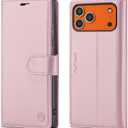 Wallet Case for iPhone 17 pro with Credit Card Holder,PU Leather Folio Flip Kickstand Protective Shockproof Cover for Apple 17 pro Phone Case (Pink, for iPhone 17 Pro - 6.3'')