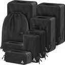 Well Traveled 8 pcs Compression Packing Bags Cubes Set with HybridMax Double-Capacity Design - Packing Cubes for Travel Compression to Maximize Limited Luggage Space, Black