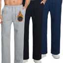 3 Pack Men's Fleece Lined Sweatpants with Pocket Cotton Sweatpants Winter Warm Athletic Joggers Open Bottom Pants (Large, Deep Blue/Black/Grey)