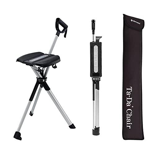 STEP2GOLD Ta-Da Chair Series 2- Portable Walking Stick, Cane with Seat, Foldable Chair, Hiking Stick, for Camping, Hiking, Lightweight Aluminum, Easy Carry, Anti-Slip (36.2"/Black)
