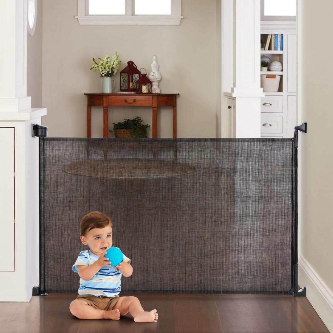Toddleroo by North States - Retractable Fit Mesh Baby Gate: Indoor Retractable Baby Gate - Extra Wide Up to 55 Inches Wide - 33 Inches Tall - Black