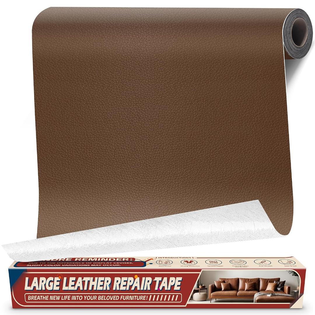 Leather Repair Tape Patch, 17" x 79" Self Adhesive Leather Patches for Furniture,Vinyl Repair Kit for Car Seat, Couch, Chairs, Boat Seat, Sofa Brown
