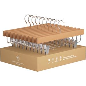 StorageWorks Pants Hangers with Clips, Wooden Clothes Hanger for Skirts, Jeans, Shorts, 10 Pack (Silver)