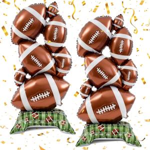 THAWAY 2 Pcs Football Party Decorations - 5 ft Giant Self Standing Foil Football Balloons with Green Field Base for Football Party Favors Sports Themed Party Decorations Game Day Celebration