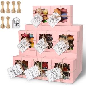 KPOSIYA 60 Pcs Pink Bakery Boxes with Window Individual Cupcake Boxes 4x4x2.5 Inches Cookie Boxes Kraft Paper Pink Gift Box for Pastries, Cookies, Pie, Donuts, Macaroon (1 Count (Pack of 60))