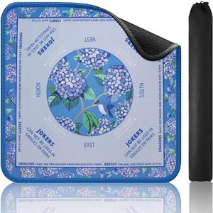 TIASUSAN Blue Mahjong Learning Mat (33 x 33) with Black Carrying Bag, Anti-Slip, Noise-Reducing Mahjong Mat for Table, Board Games, Tile Games and Cards