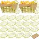 Hushee 24 Pcs Gold Wire Bread Basket with 100 Sheets Deli Wrappers Paper 9.5 x 6.2 x 2.2 Inches Metal Bread Box Oval Metal Dinner Roll Baskets Storage for Kitchen Table Fast Food