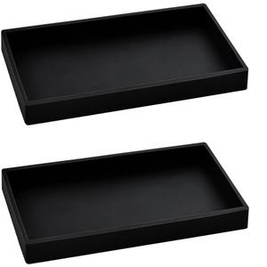 2PCS 7.87 L x 3.93 W Silicone Soap Dispenser Trays, countertop Tray for Kitchen Counter, Toilet, Small Black Tray for Scrubber, Lotion Bottles, Perfume, Jewelry, Candle, Key Trinket Ring-Black