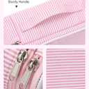 Relavel Cute Makeup Bag for Girls, Portable Pink Cosmetic Bag, Dual-layer Makeup Pouch with Brush Holder, Multi-Functional Preppy Toiletry Organizer for Travel, Daily Use - Pink Strip