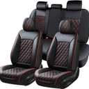 Huidasource Seat Covers for Car, Full-Cover Nappa Leather Car Seat Covers Full Set Waterproof, Black Car Seat Cover Front  Back Seat Fit for Most Cars, Vans, Trucks, SUVs (Full Set/Black&Red)
