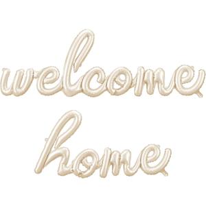 Welcome Home Balloons Banner PartyDeco 101.5 x 21.5 Inch Welcome Home Foil Balloon Script, Satin Finish Decoration for New Baby, Baby Shower, Homecoming Party Decor, Air Inflated No Helium