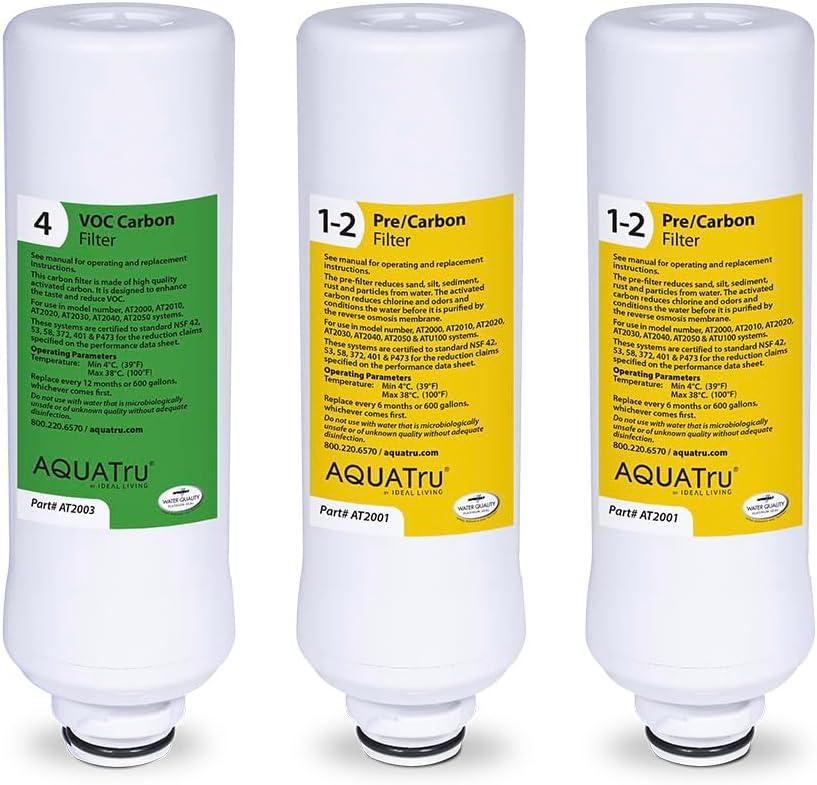 AquaTru - 1 Year Combo Pack - Includes 2 Pre-Filters & 1 Carbon Filter for Reverse Osmosis Water Purifier (for AquaTru Classic, Smart & Under Sink AquaTru Water Purifier Filter)
