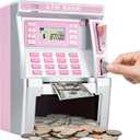 BAODLON Pink Piggy Bank for Kids, ATM Machine Bank for Real Money with Debit Card, Bill Feeder, Coin Recognition, Balance Calculator, Electronic Savings Safe Box, Cool Stuff Toys Gifts for Teen Girl