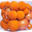 38pcs Orange Velvet Christmas Ball Ornaments, Christmas Tree Decorations With Paper Ornaments, Shatterproof Hanging Xmas Dcor Set for Home Fall Tanksgiving Holiday In 3 Sizes (Small Medium Large)